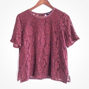 Madewell Lace Tee in Dark Cabernet